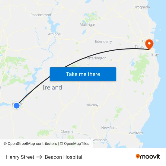 Henry Street to Beacon Hospital map