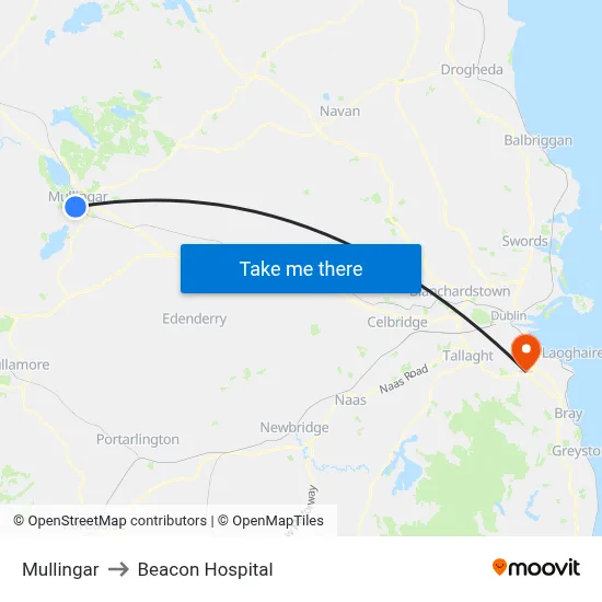 Mullingar to Beacon Hospital map