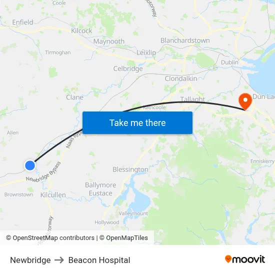Newbridge to Beacon Hospital map
