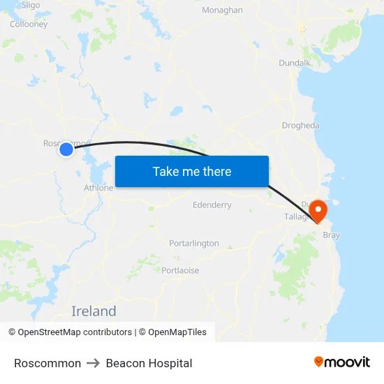 Roscommon to Beacon Hospital map