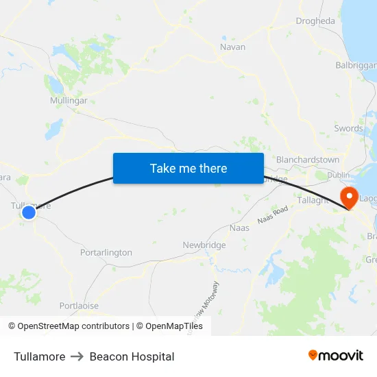 Tullamore to Beacon Hospital map