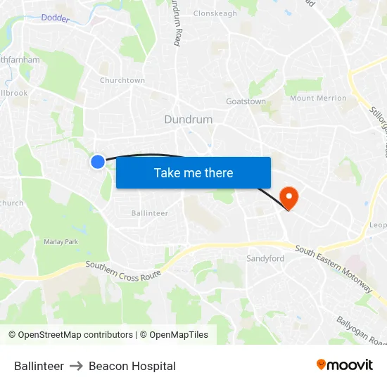 Ballinteer to Beacon Hospital map