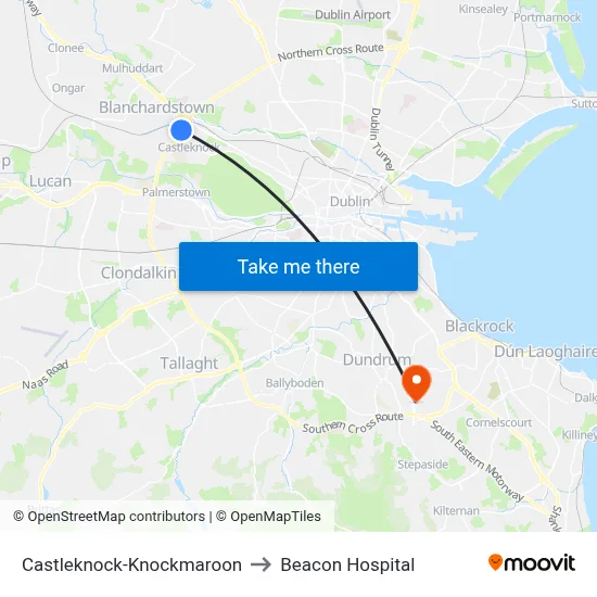 Castleknock-Knockmaroon to Beacon Hospital map