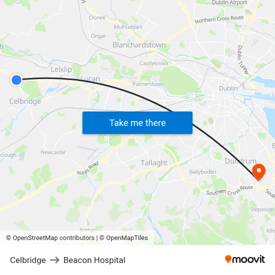 Celbridge to Beacon Hospital map