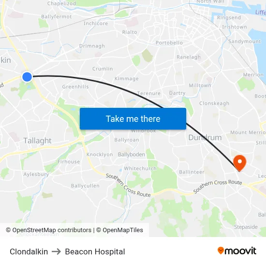 Clondalkin to Beacon Hospital map