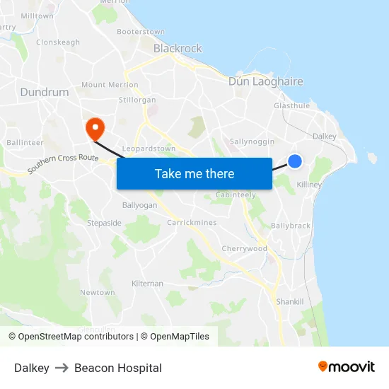 Dalkey to Beacon Hospital map