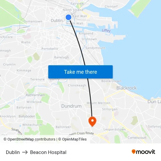 Dublin to Beacon Hospital map