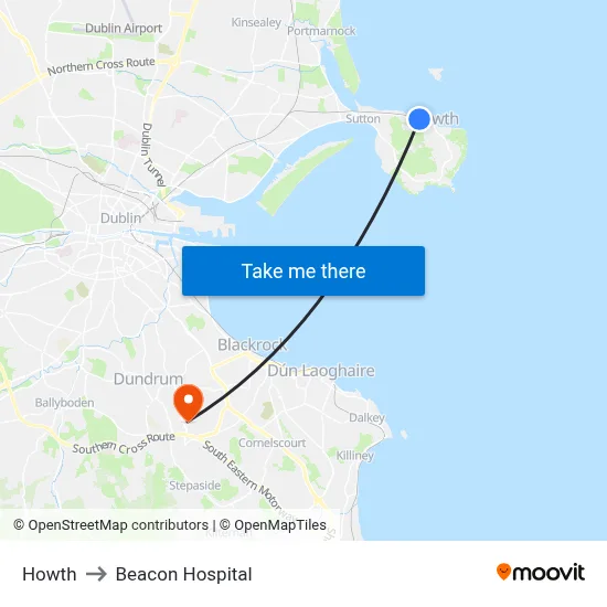 Howth to Beacon Hospital map