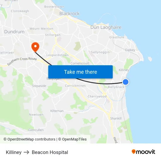 Killiney to Beacon Hospital map