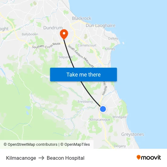Kilmacanoge to Beacon Hospital map