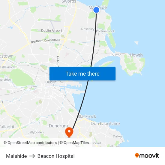 Malahide to Beacon Hospital map