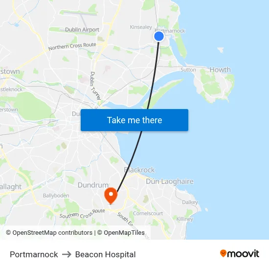 Portmarnock to Beacon Hospital map