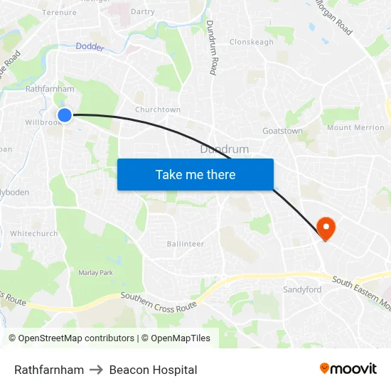 Rathfarnham to Beacon Hospital map