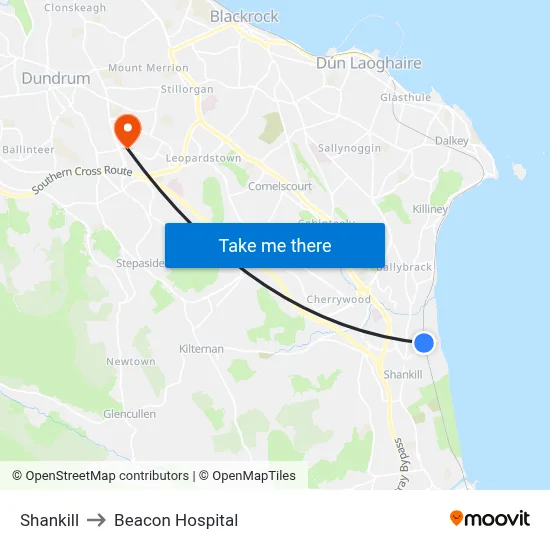 Shankill to Beacon Hospital map