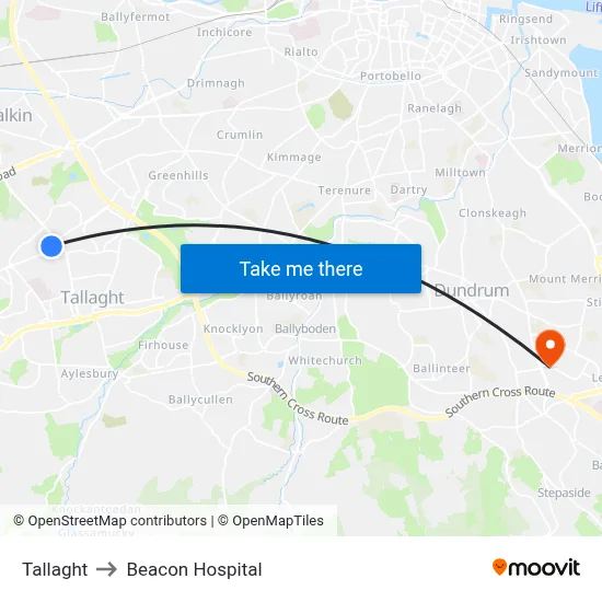 Tallaght to Beacon Hospital map