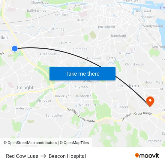Red Cow Luas to Beacon Hospital map