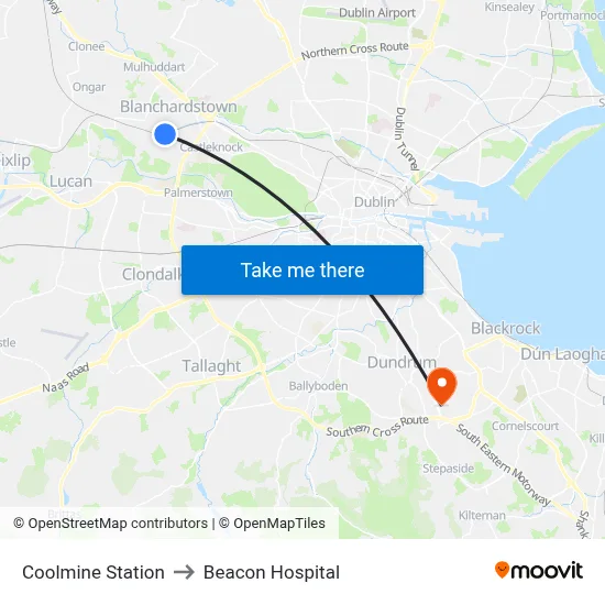 Coolmine Station to Beacon Hospital map