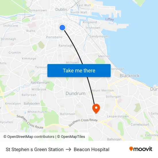 St Stephen s Green Station to Beacon Hospital map