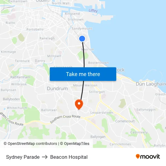 Sydney Parade to Beacon Hospital map