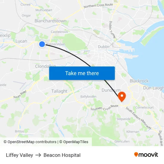 Liffey Valley to Beacon Hospital map