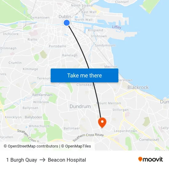 1 Burgh Quay to Beacon Hospital map