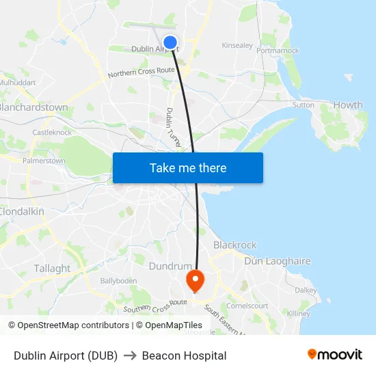 Dublin Airport (DUB) to Beacon Hospital map