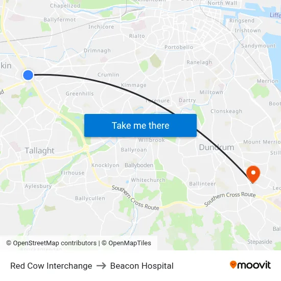 Red Cow Interchange to Beacon Hospital map
