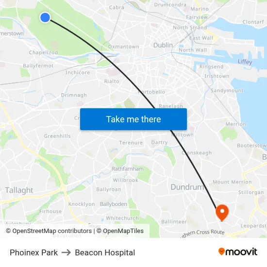 Phoinex Park to Beacon Hospital map