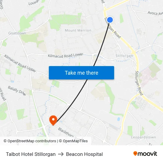 Talbot Hotel Stillorgan to Beacon Hospital map