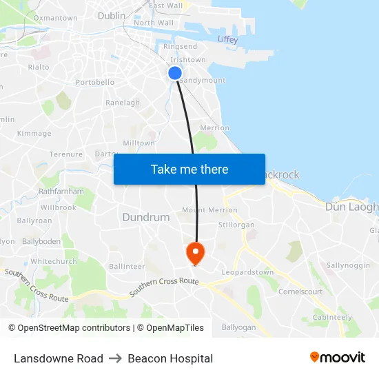 Lansdowne Road to Beacon Hospital map