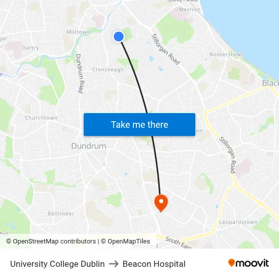 University College Dublin, Complex And Adaptive Systems Laboratory to Beacon Hospital map