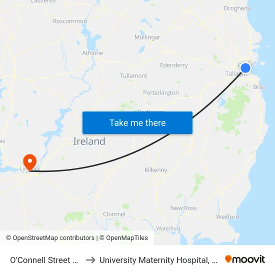 O'Connell St Lwr to University Maternity Hospital, Limerick map
