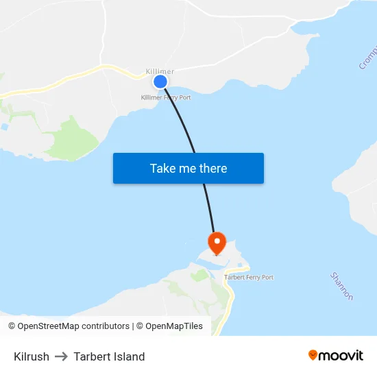 Kilrush to Tarbert Island map