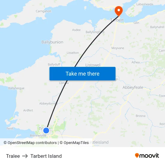 Tralee to Tarbert Island map