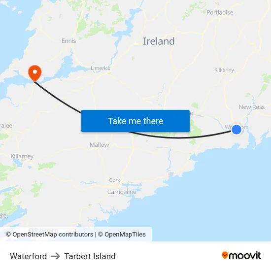 Waterford to Tarbert Island map