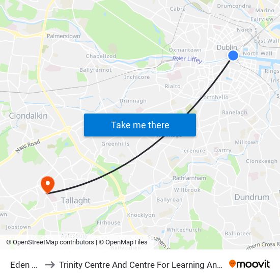 Eden Quay to Trinity Centre And Centre For Learning And Development map