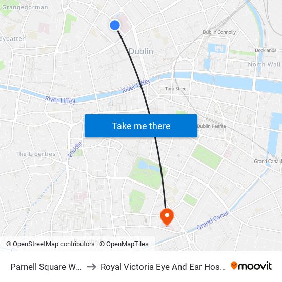 Parnell Square West to Royal Victoria Eye And Ear Hospital map