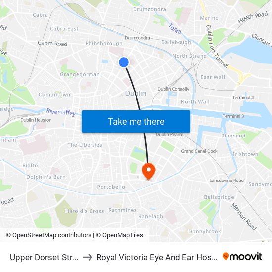 Upper Dorset Street to Royal Victoria Eye And Ear Hospital map