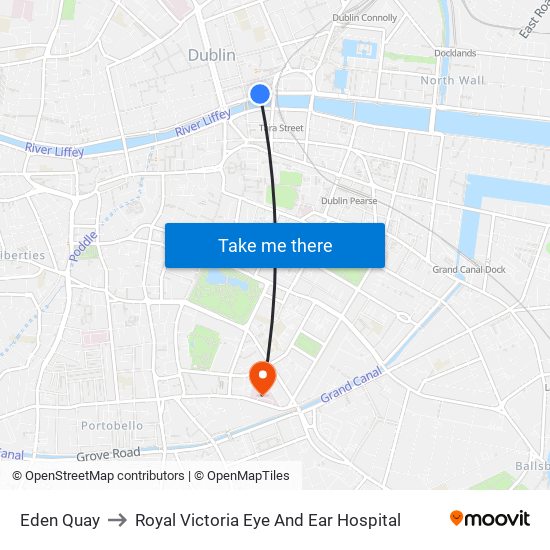 Eden Quay to Royal Victoria Eye And Ear Hospital map