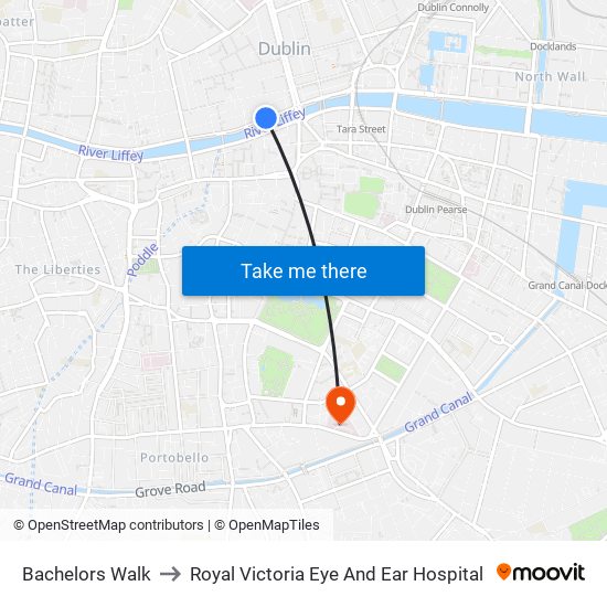 Bachelors Walk to Royal Victoria Eye And Ear Hospital map