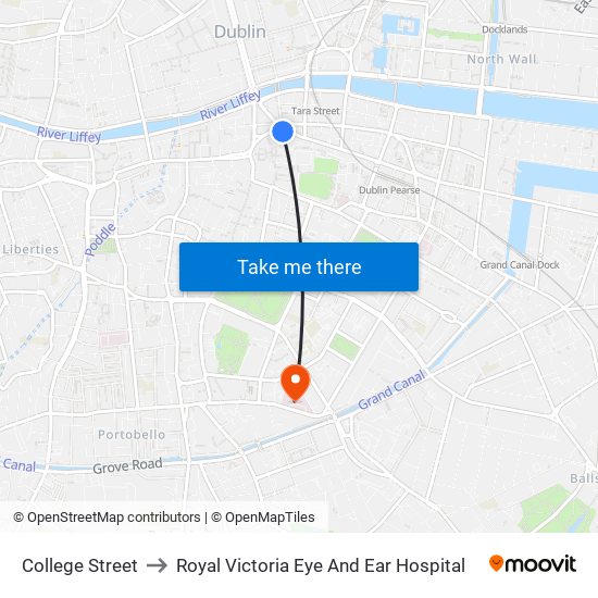 College Street to Royal Victoria Eye And Ear Hospital map
