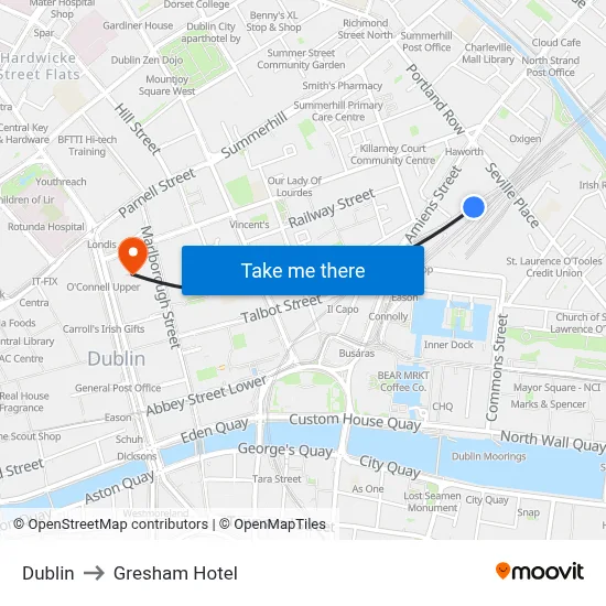 Dublin to Gresham Hotel map