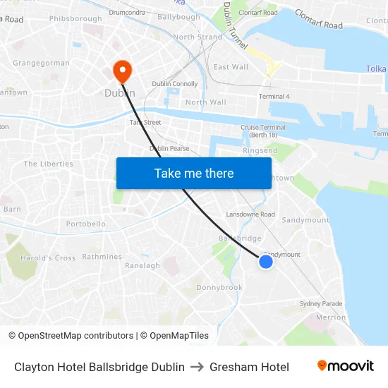 Clayton Hotel Ballsbridge Dublin to Gresham Hotel map