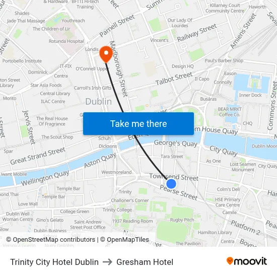 Trinity City Hotel Dublin to Gresham Hotel map