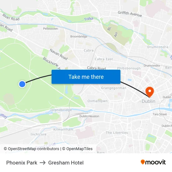 Phoenix Park to Gresham Hotel map