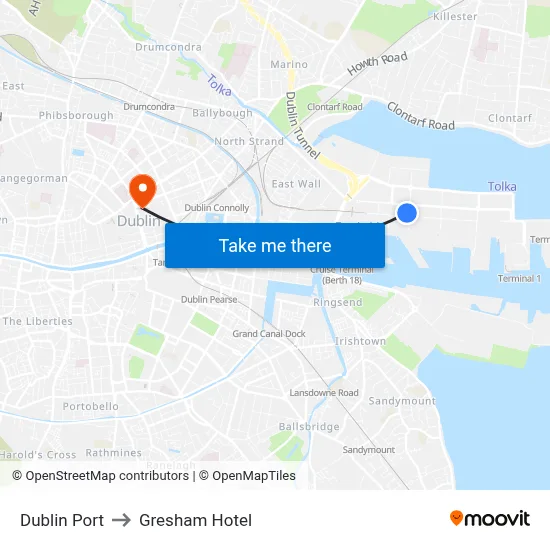 Dublin Port to Gresham Hotel map