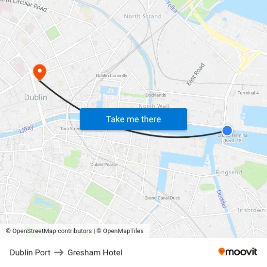 Dublin Port to Gresham Hotel map