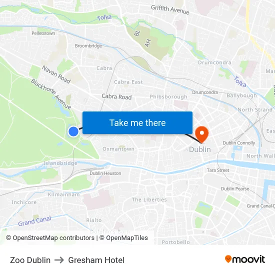 Zoo Dublin to Gresham Hotel map
