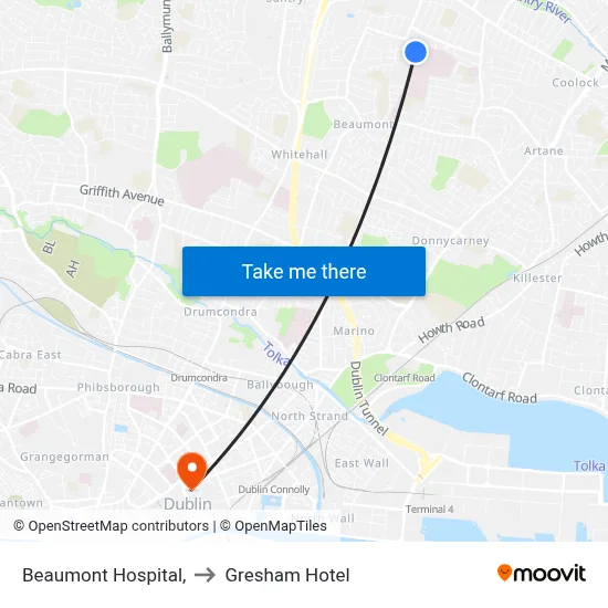 Beaumont Hospital, to Gresham Hotel map