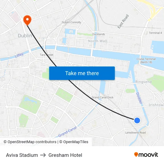 Aviva Stadium to Gresham Hotel map